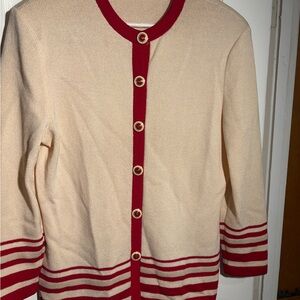 St. John Cream and Red Buttoned Cardigan